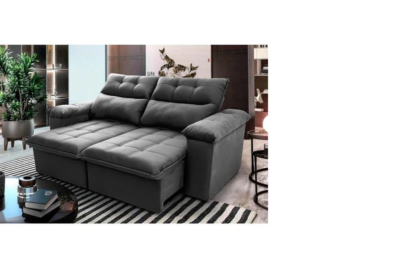 Sofá Retrátil/Reclinável Verona 2,00m Suede Velut Cinza c/ Molas no Assento - King House